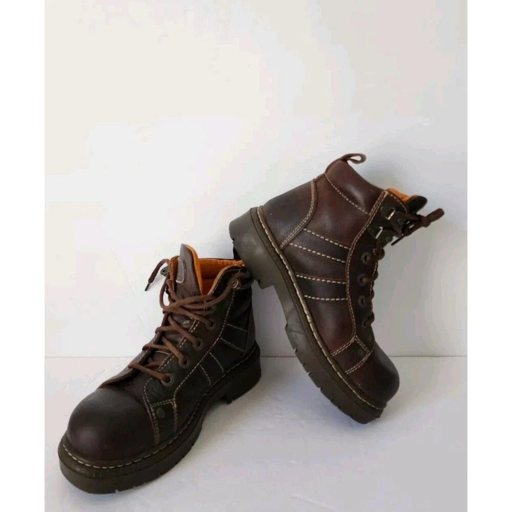 Rare London Underground Platform Leather Brown Lace Up Boots Wm 6 Men 4